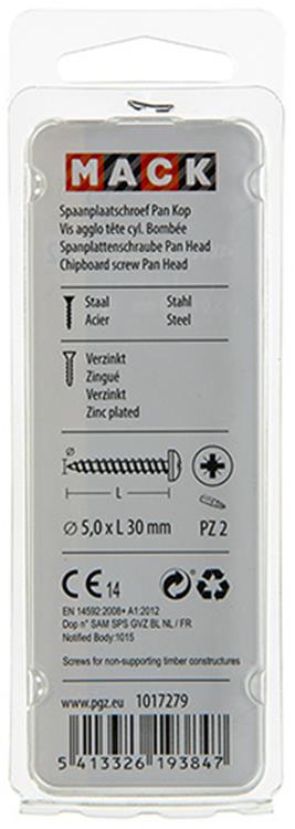 Mack 1017279 - spaanplaatschroef cylkop geelverz.15 st 5,0 x 30 mm | 10 stuks