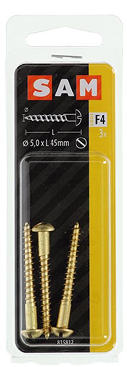 Mack 1019668 - houtschroef bolkop messing 3 st 5,0 x 45 mm | 10 stuks