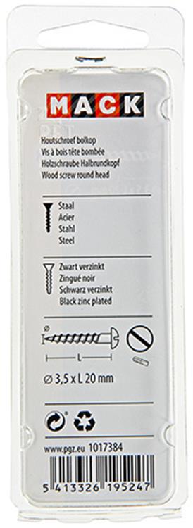 Mack 1017384 - houtschroef bolkop zwart verzinkt 15 st 3,5 x 20 mm | 10 stuks