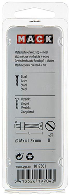 Mack 1017501 - metaalschroef verz. kop + moer verz. 14st m5 x 25 mm | 10 stuks