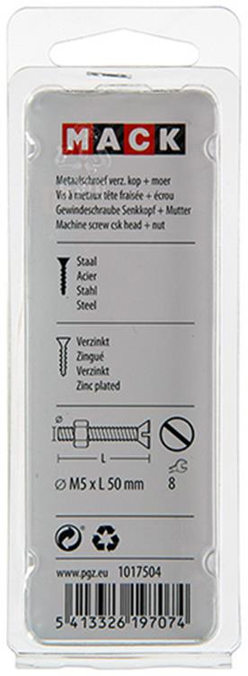 Mack 1017504 - metaalschroef verz. kop + moer verz. 8 st m5 x 50 mm | 10 stuks