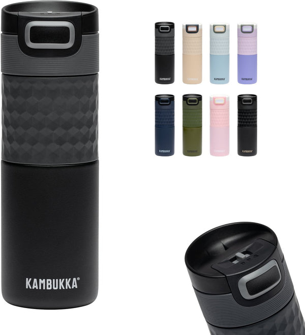 Kambukka etna grip thermosbeker 500 ml - makkelijk reinigen - lekvrije koffiebeker - black steel