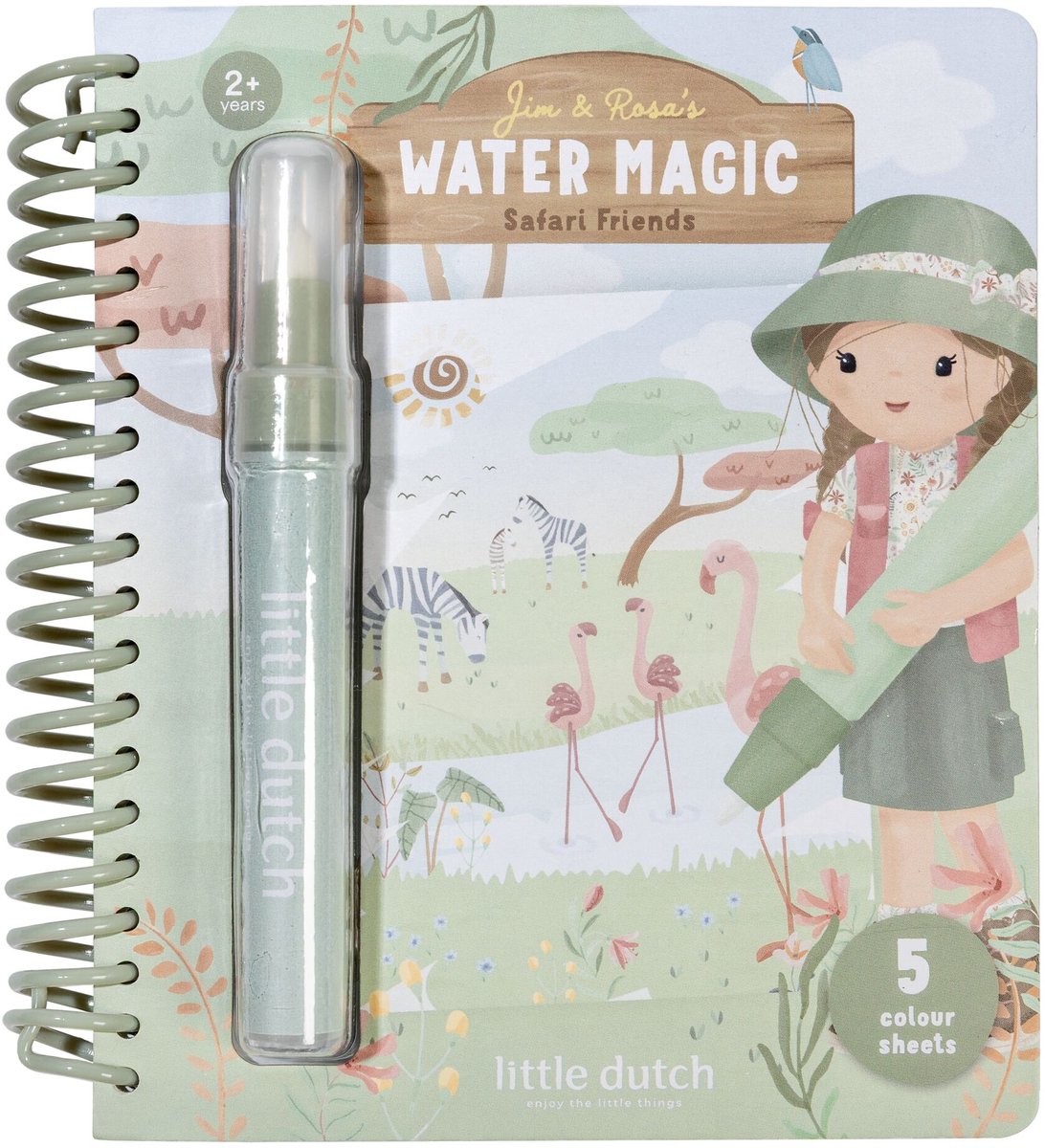 Little dutch water kleur boekje - safari rosa - herbruikbaar magisch kleurboek - kleuren educatief peuter speelgoed - vanaf 2 jaar
