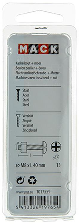Mack 1017559 - kachelbout + moer staal verzinkt 5 st m8 x 40 mm | 5 stuks