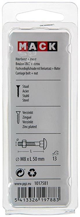 Mack 1017581 - houtbout + moer staal verzinkt5 st m8 x 50 mm | 5 stuks