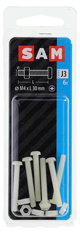 Mack 1017641 - metaalschroef cyl. kop + moer nylon 6 st m4 x 30 mm | 10 stuks