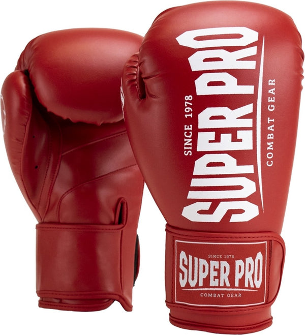 Super pro combat gear champ (kick)bokshandschoenen rood wit 14oz 14 oz