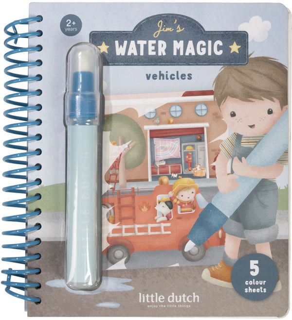 Little dutch waterkleurboek - jim voertuigen - 5 pagina's - herbruikbaar - met hervulbare waterpen - water magic -knutselen - speelgoed kinderen - voor meisjes en jongens - vanaf 2 jaar