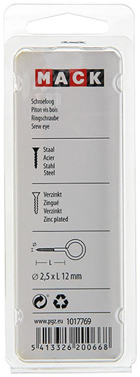 Mack 1017769 - schroefoog staal verzinkt 18st 2,5 x 12 mm | 10 stuks