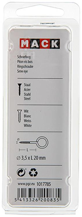 Mack 1017785 - schroefoog staal wit 5 st 3,5 x 20 mm | 10 stuks