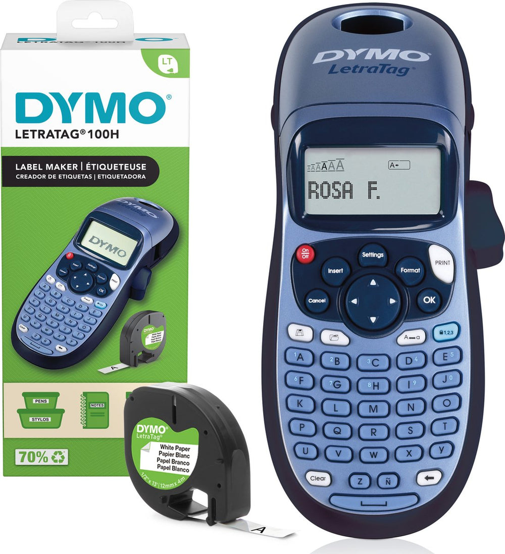Dymo letratag lt-100h labelprinter - labelmaker met abc-toetsenbord voor thuis en op kantoor - blauw
