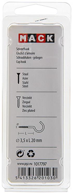 Mack 1017797 - schroefhaak staal verzinkt 10st 3,5 x 20 mm | 10 stuks