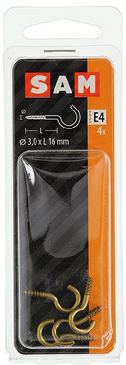 Mack 1019697 - schroefhaak messing 4 st 3,0 x 16mm | 10 stuks