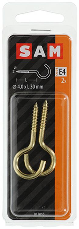 Mack 1019699 - schroefhaak messing 2 st 4,0 x 30mm | 10 stuks
