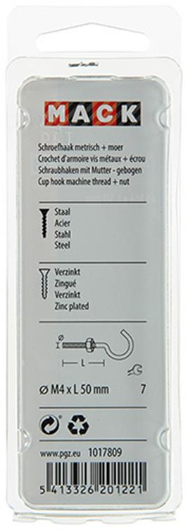 Mack 1017809 - schroefhaak metrisch + moer verziinkt 5st m4 x 50 mm | 10 stuks