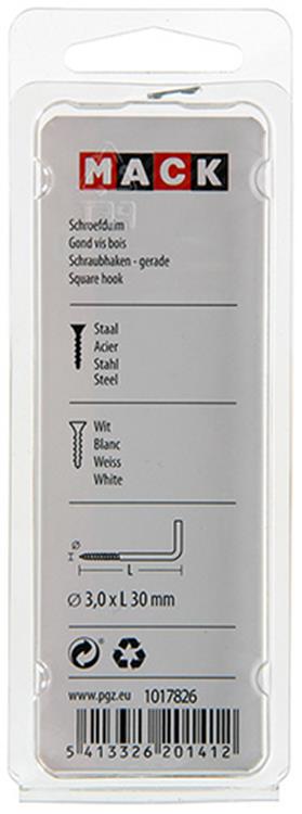 Mack 1017826 - schroefduim staal wit 6 st 3,0 x 30 mm | 10 stuks