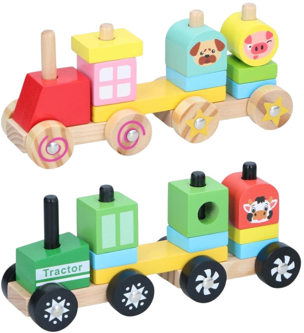 Marionette - houten trein stapelbaar - 2 verschillende kleuren - 1 set