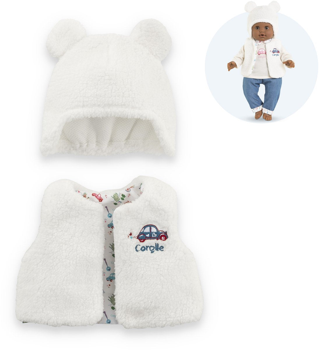 Corolle winterset babypop 36cm - poppenkleding wit polyester.