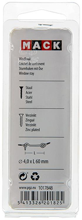 Mack 1017848 - windhaak staal verzinkt 2 st 4,0 x 60 mm | 10 stuks