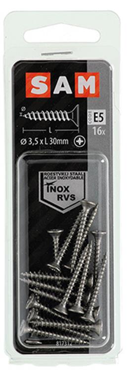 Mack 1019735 - spaanplaatschroef vz kop rvs 16 st 3,5 x 30 mm | 10 stuks