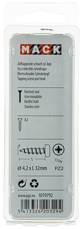 Mack 1019792 - zelftappende schroef cyl.kop a2 8 st 4,2 x 32 mm | 10 stuks
