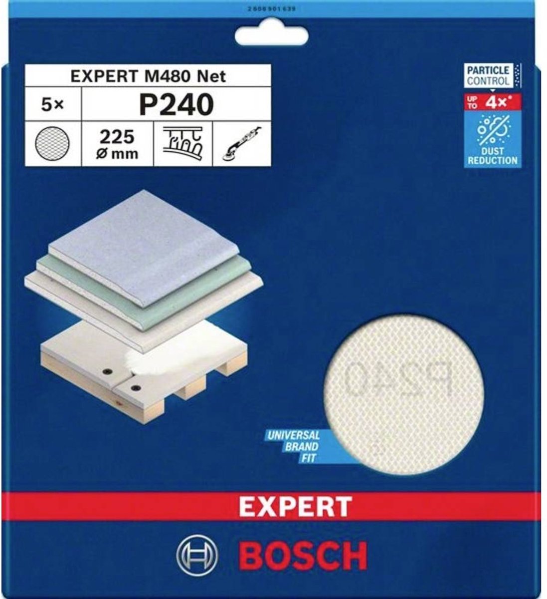 Bosch accessoires bosch accessories 2608901639 schuurnet voor wand- en plafondschuurmachine korrelgrootte (num) 240 (ø) 225 mm 5 stuk(s)