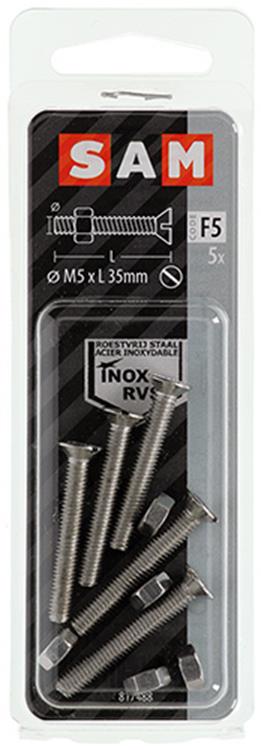Mack 1019812 - metaalschroef verz. kop + moer rvs 5 st m5x35 | 10 stuks