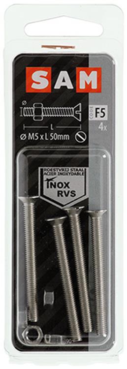 Mack 1019813 - metaalschroef verz. kop + moer rvs 4 st m5x50 | 10 stuks