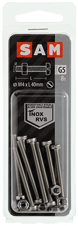 Mack 1019822 - metaalschroef cyl. kop + moer rvs 8 st m4x40 | 10 stuks
