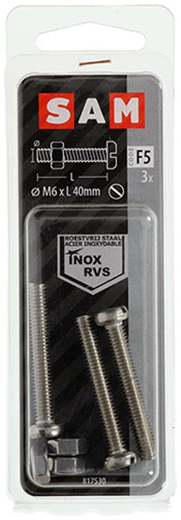 Mack 1019831 - metaalschroef cyl. kop + moer rvs 3 st m6x40 | 10 stuks