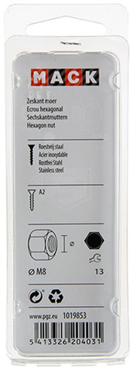 Mack 1019853 - zeskantmoer inox a2 8 st m8 | 10 stuks