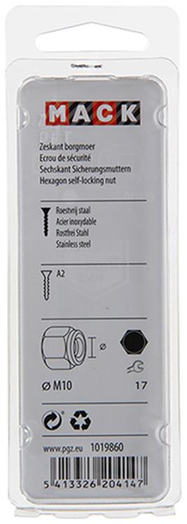 Mack 1019860 - zeskant borgmoer inox a2 4 st m 10 | 10 stuks