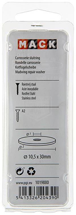 Mack 1019880 - carrosserie sluitring inox a2 3 st 10,5x30 | 10 stuks