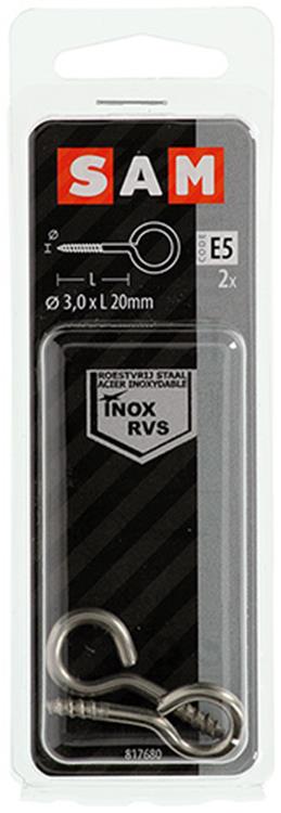 Mack 1019892 - schroefoog roestvrijstaal 2 st 3,0 x 20 mm | 10 stuks