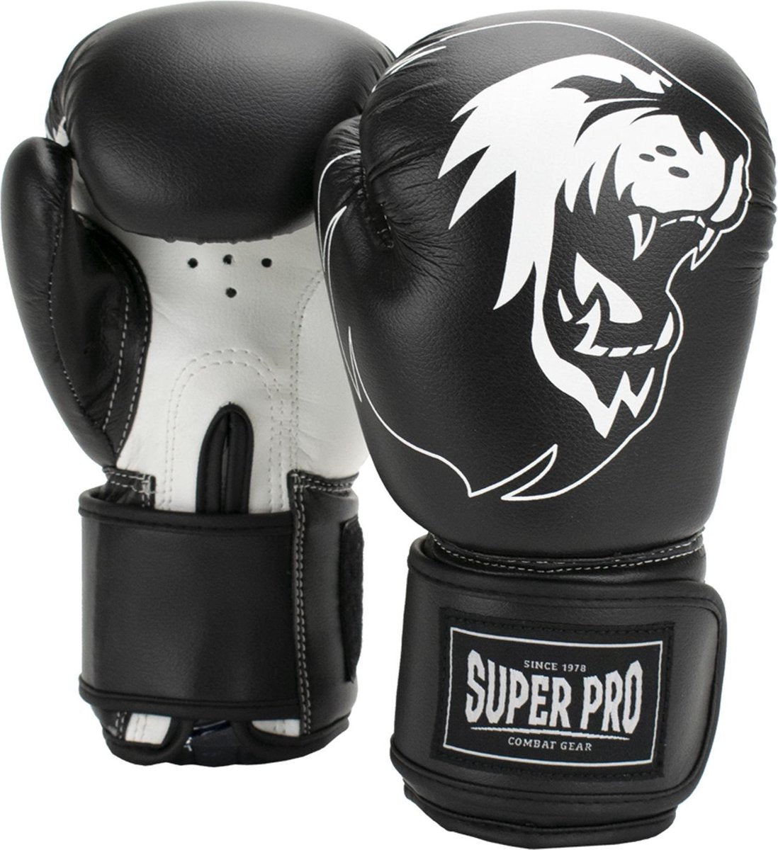 Super pro combat gear talent (kick)bokshandschoenen zwart wit 6oz