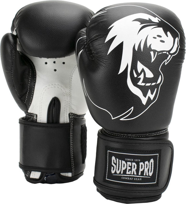 Super pro combat gear talent (kick)bokshandschoenen zwart wit 8oz 8 oz