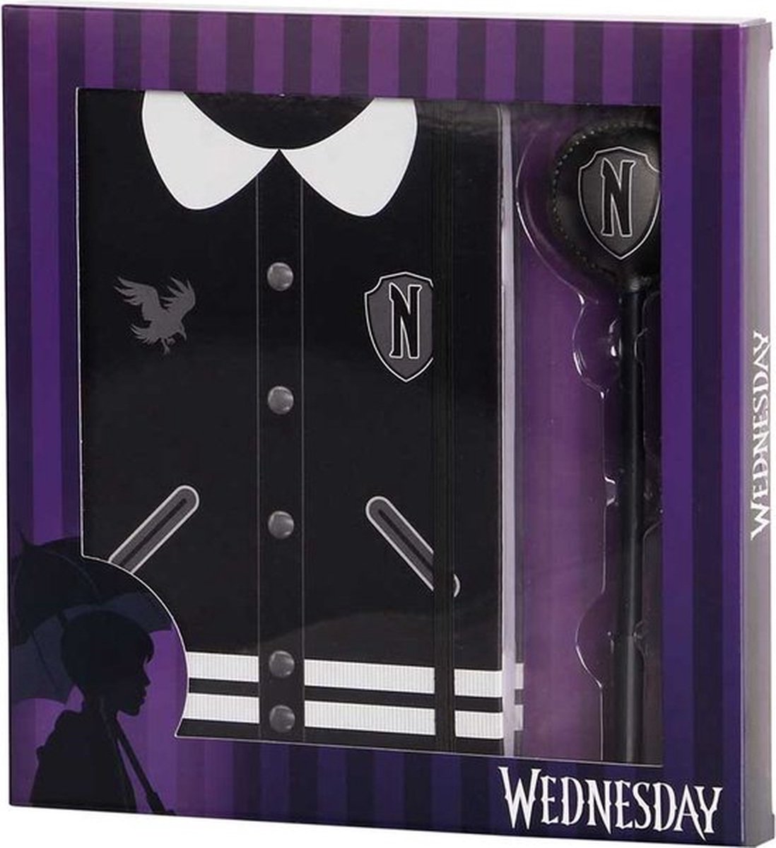 Karactermania - wednesday - varsity-geschenkdoos met agenda en modieuze balpen - zwart