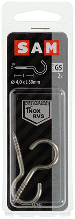Mack 1019897 - schroefhaak roestvrijstaal 2 st 4,0x30 mm | 10 stuks