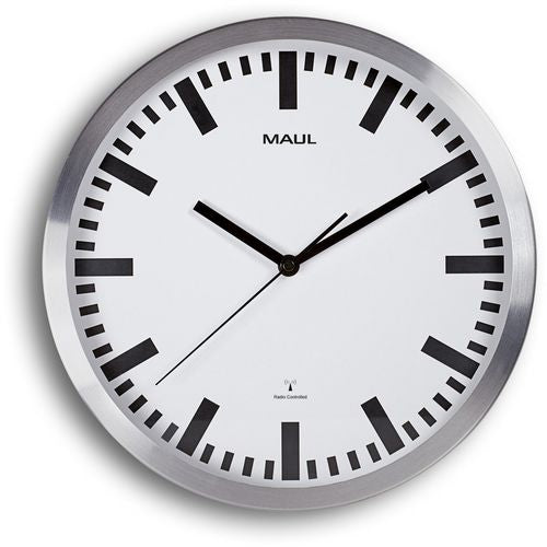 Wandklok maul maulpilot radiogestuurd wit, zilver