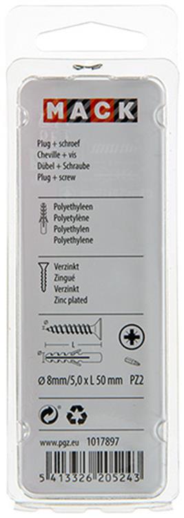 Mack 1017897 - plug + schroef polyethyleen 10 st 8 mm 5,0 x 50 mm | 5 stuks