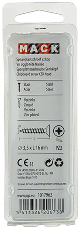 Mack 1017962 - spaanplaatschroef vz kop geelverz 165st 3,5 x 16 mm | 5 stuks