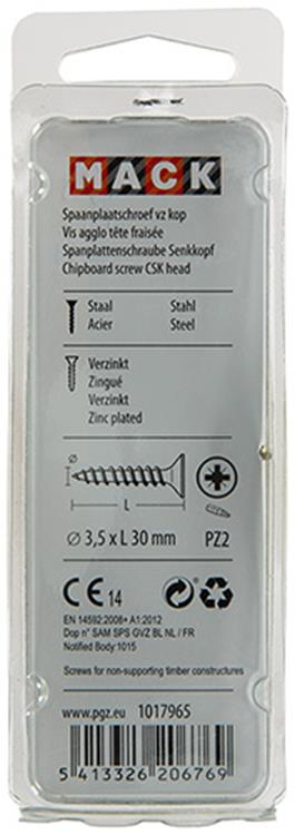 Mack 1017965 - spaanplaatschroef vz kop geelverz. 75st 3,5 x 30 mm | 5 stuks