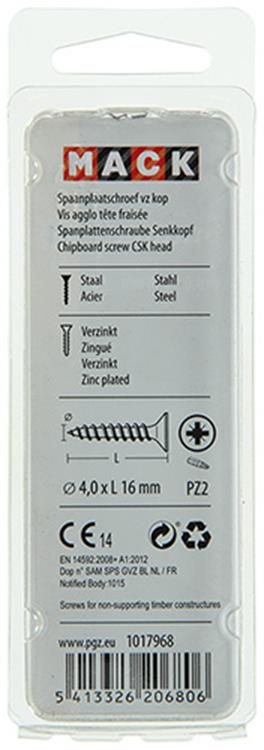 Mack 1017968 - spaanplaatschroef vz kop geelverz. 95st 4,0 x 16 mm | 5 stuks