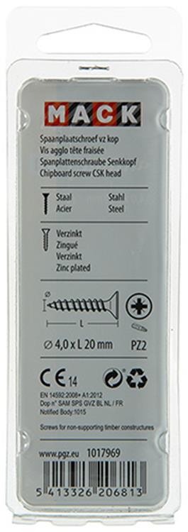 Mack 1017969 - spaanplaatschroef vz kop geelverz. 80st 4,0 x 20 mm | 5 stuks
