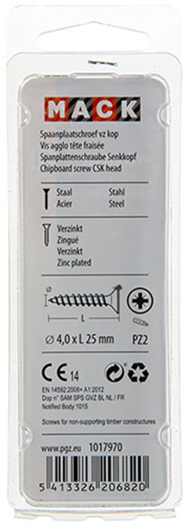 Mack 1017970 - spaanplaatschroef vz kop geelverz. 70st 4,0 x 25 mm | 5 stuks