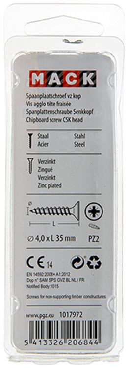 Mack 1017972 - spaanplaatschroef vz kop geelverz. 50st 4,0 x 35 mm | 5 stuks