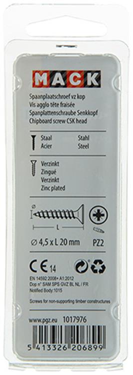 Mack 1017976 - spaanplaatschroef vz kop geelverz. 70st 4,5 x 20 mm | 5 stuks