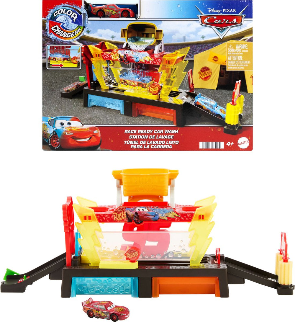 Mattel disney en pixar cars autowasstraat klaar voor de race - speelset met kleurverandering
