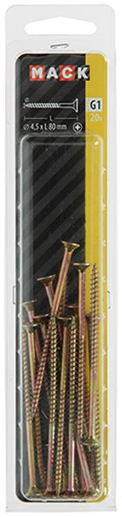Mack 1017983 - spaanplaatschroef vz kop geelverz. 20st 4,5 x 80 mm | 5 stuks