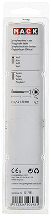 Mack 1017983 - spaanplaatschroef vz kop geelverz. 20st 4,5 x 80 mm | 5 stuks